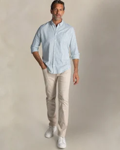 Green linen button-down shirt