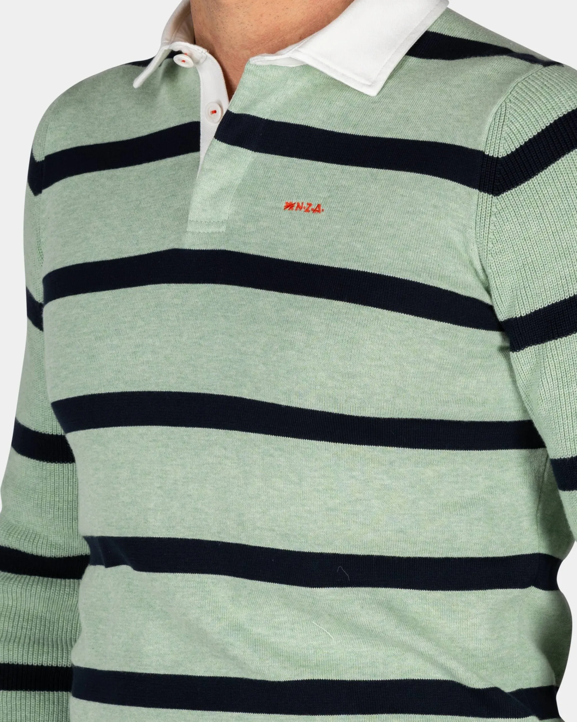 Green long sleeve polo with dark green stripes