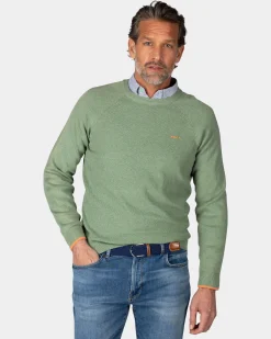 Green plain pullover with round neck