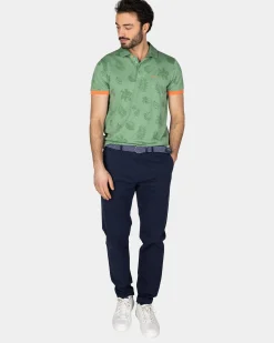 Green polo shirt with leaf print