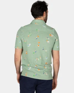 Green polo shirt with leaf print