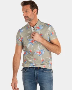 Green polo with flower print - Misty Army