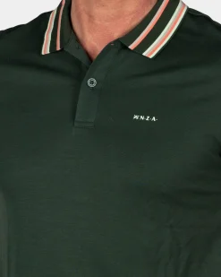 Green Polo with Striped Collar