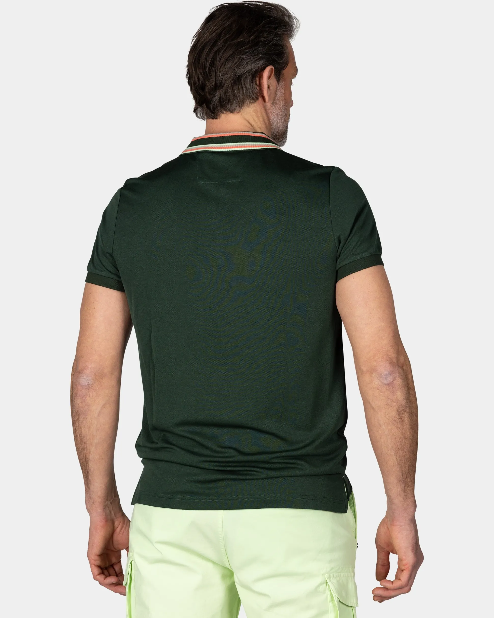 Green Polo with Striped Collar