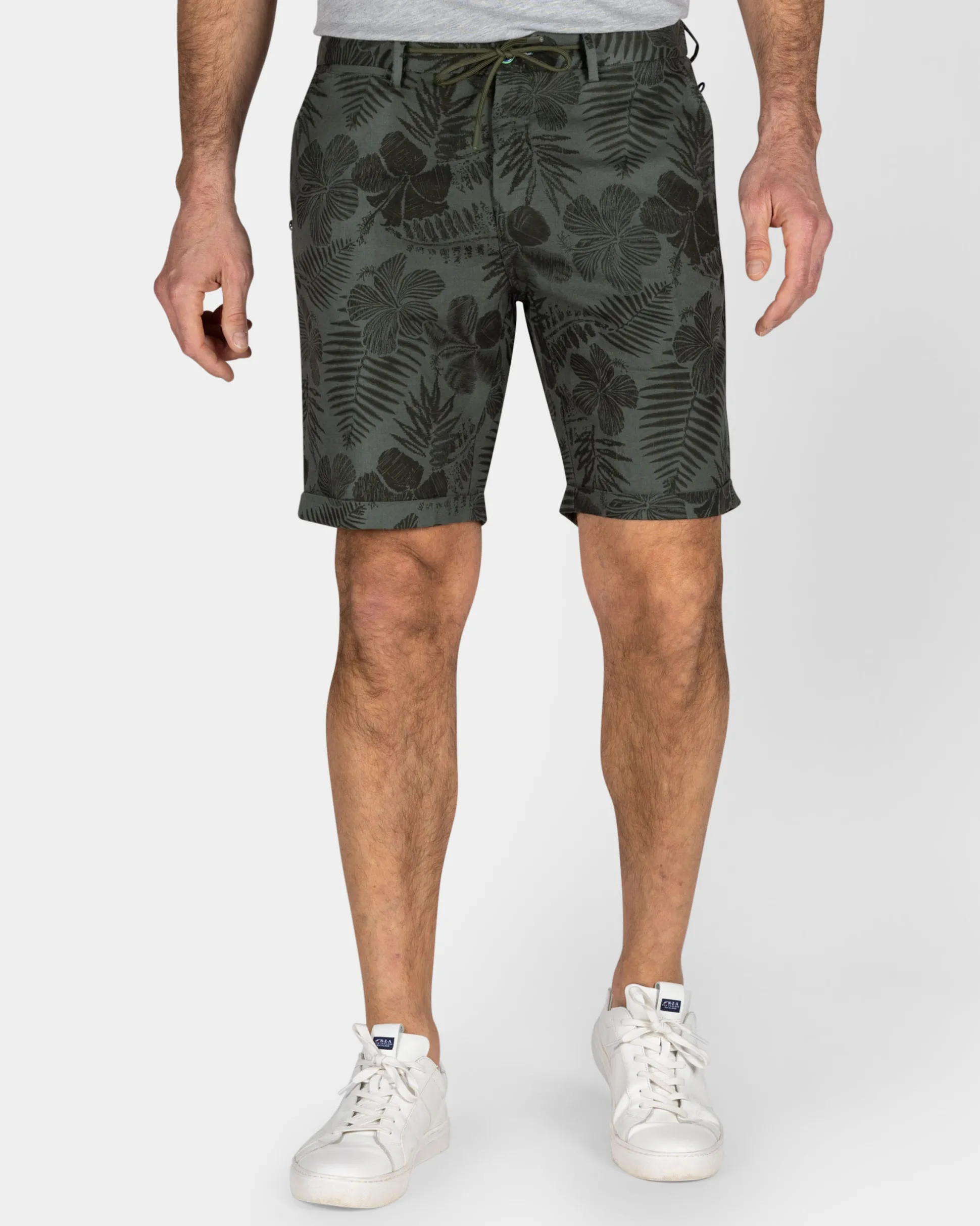 Green Shorts with Leaf Print