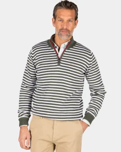 Green striped pullover with half zip