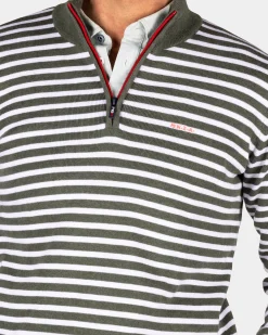 Green striped pullover with half zip