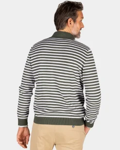 Green striped pullover with half zip