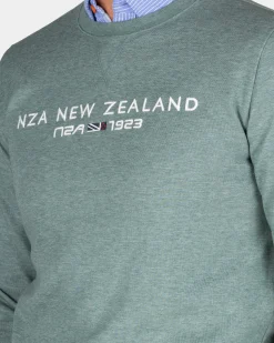 Green sweater with chest text - Pebble Green