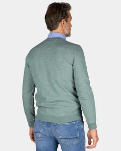 Green sweater with chest text - Pebble Green