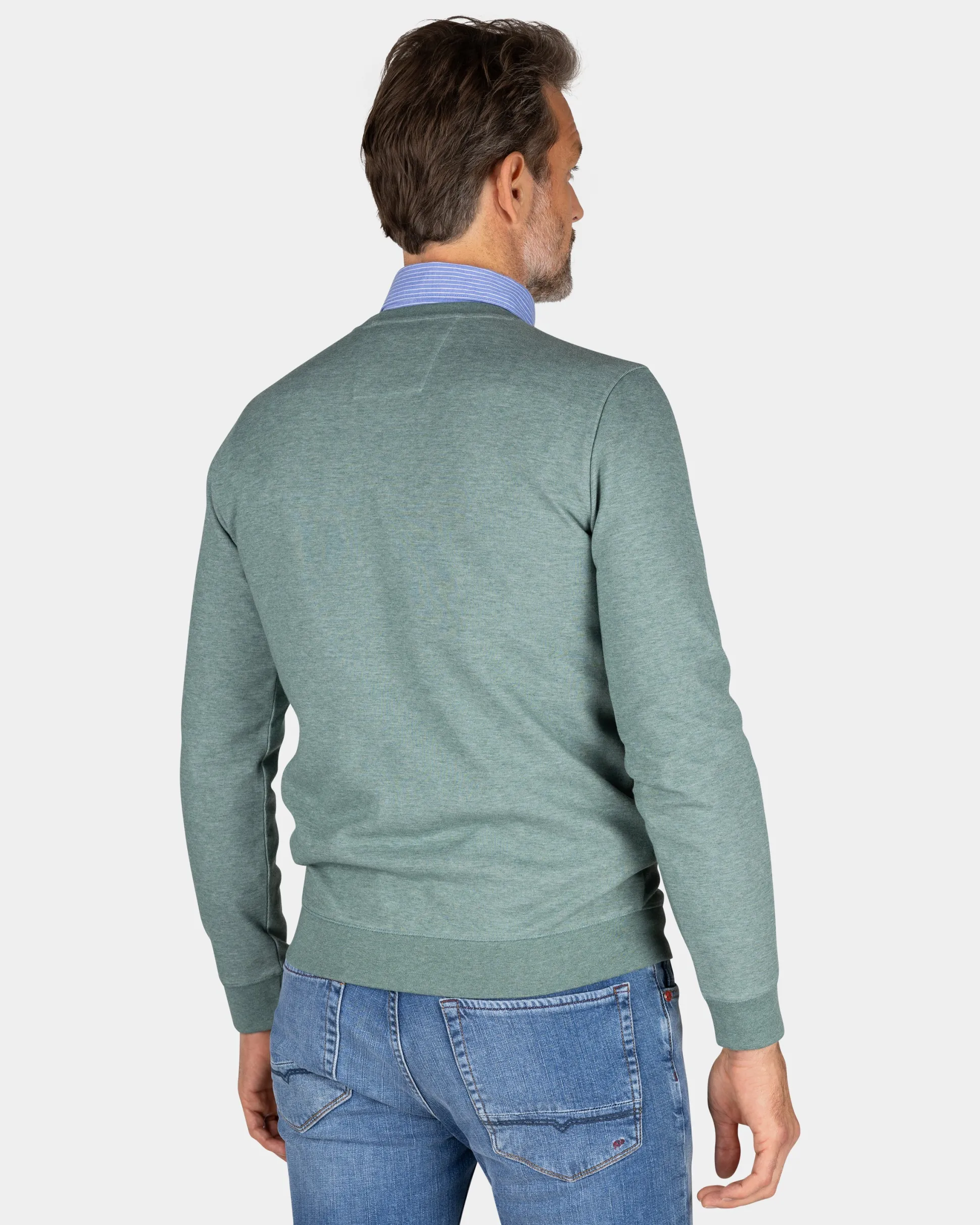 Green sweater with chest text - Pebble Green
