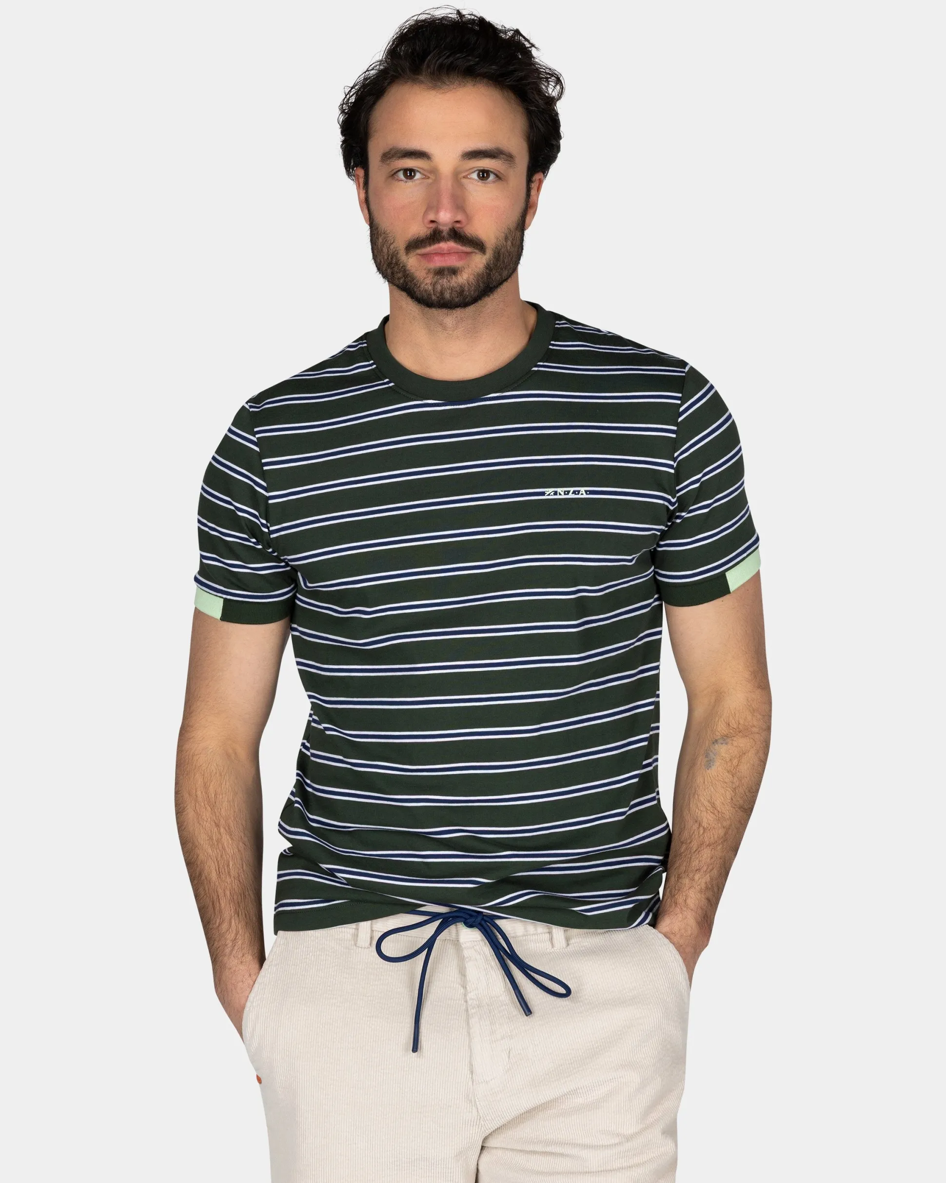 Green-White Striped Cotton T-Shirt