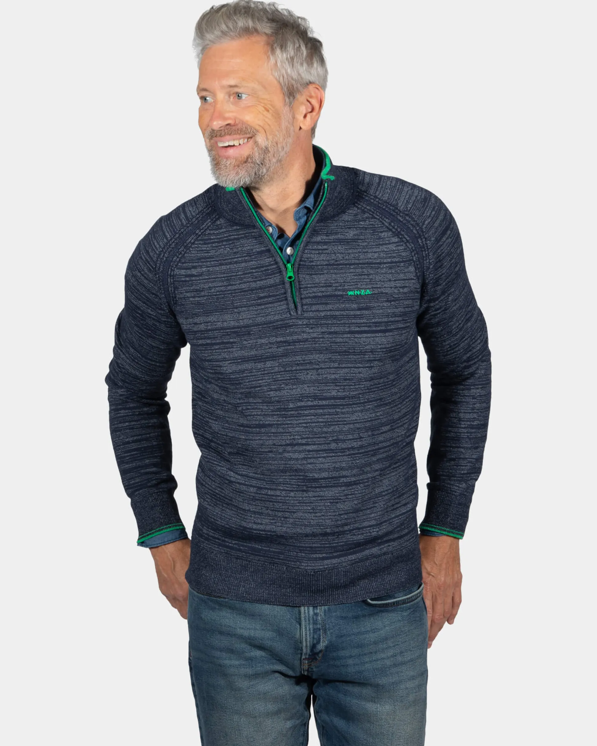 Grey cotton jumper with zipper - Reef Navy