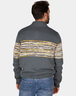 Grey cotton sweater with yellow and black print - Ash Grey