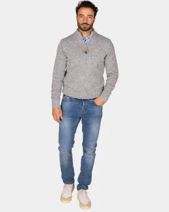 Grey wool half-zip pullover - Birch Grey Melange