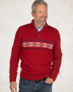 Half buttoned knitted pullover - Carmine Red