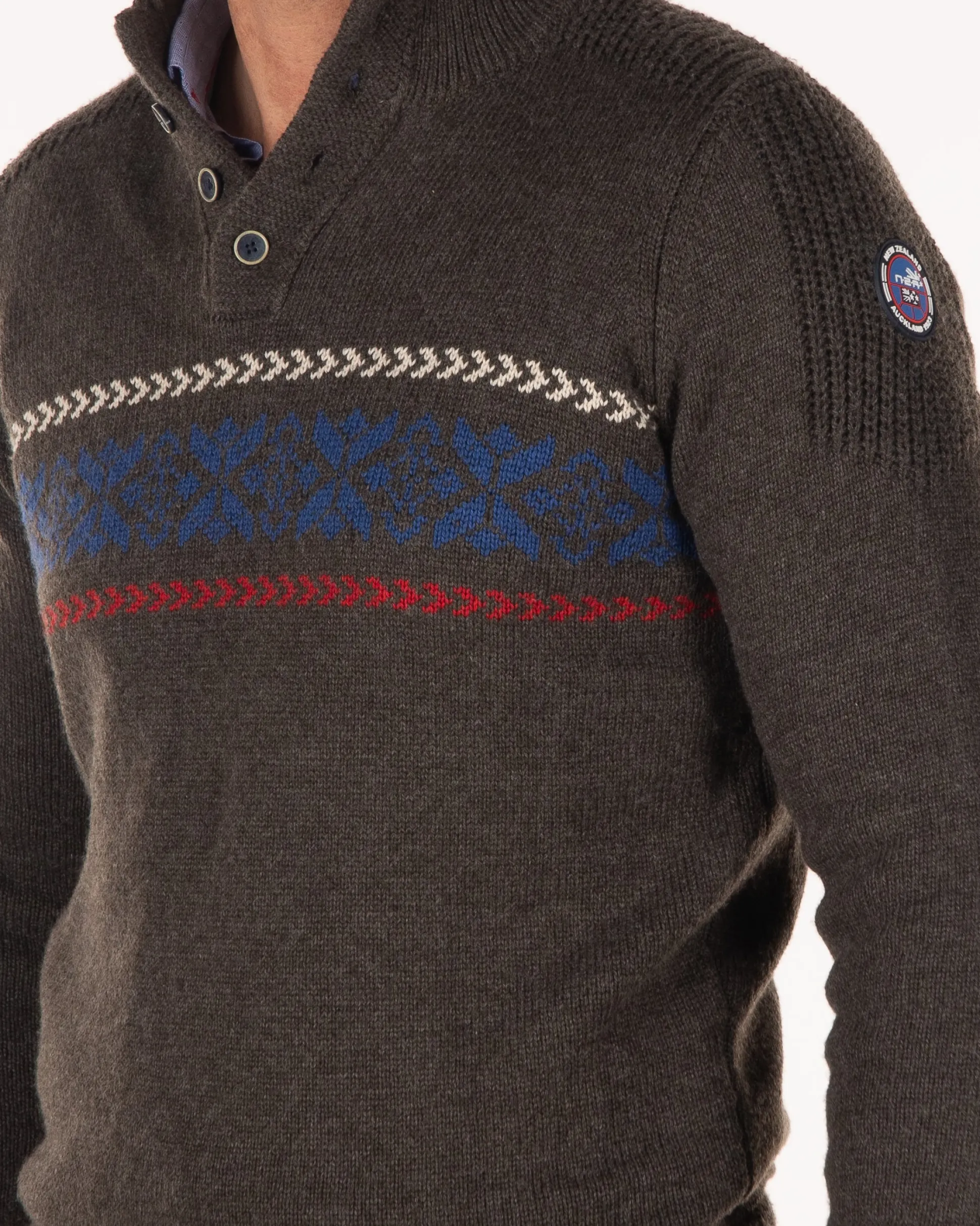 Half buttoned knitted pullover - Smoked Green