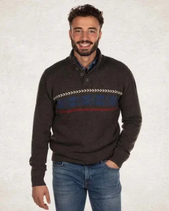 Half buttoned knitted pullover - Smoked Green