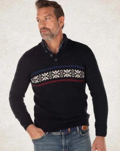 Half buttoned knitted pullover - Pitch Navy
