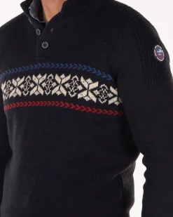 Half buttoned knitted pullover - Pitch Navy