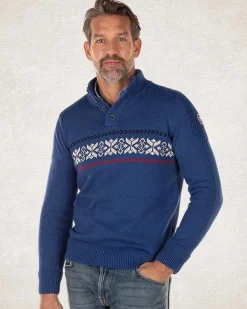 Half buttoned knitted pullover - Bright Water Blue