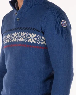 Half buttoned knitted pullover - Bright Water Blue