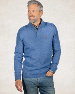 Half buttoned plain pullover - Cloudy Blue