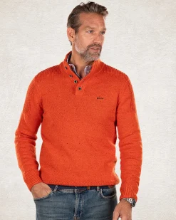Half buttoned plain pullover - Ginger Orange