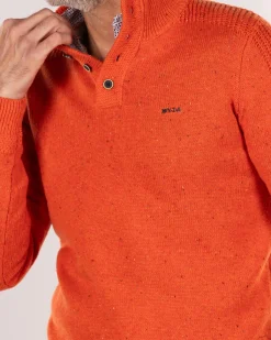 Half buttoned plain pullover - Ginger Orange