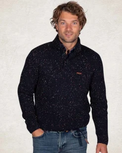 Half buttoned wool blend pullover - Pitch Navy