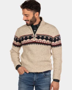 Half zip jumper Aranga - Dusty Ecru