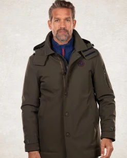 Hooded windproof parka jacket - Smoked Green
