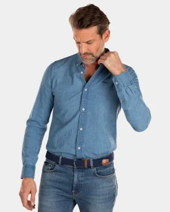 Indigo linen long sleeved shirt - Indigo