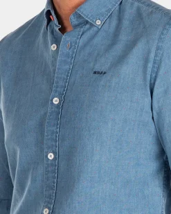 Indigo linen long sleeved shirt - Indigo