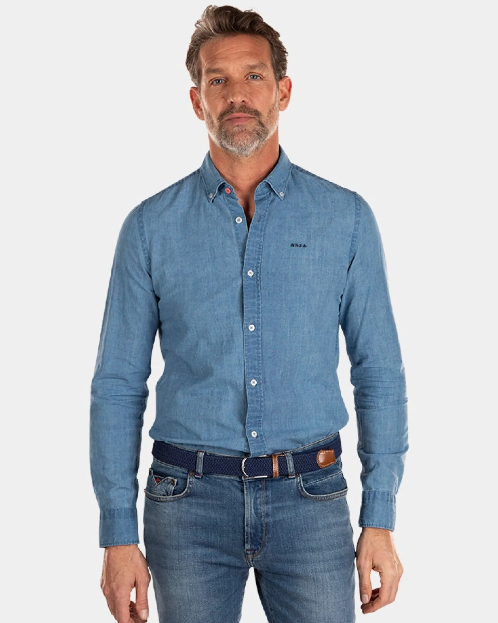 Indigo linen long sleeved shirt - Indigo