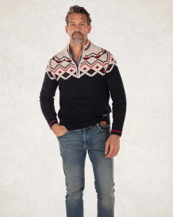 Knitted half zip pullover with pattern - Pitch Navy