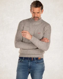 Knitted solid coloured turtleneck - Grey Melange