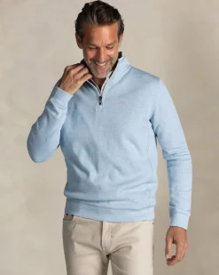 Light blue cotton half zip sweater
