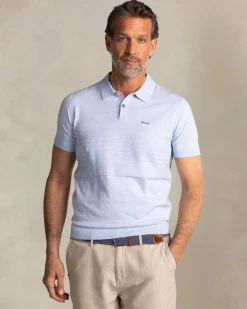 Light blue knitted cotton polo