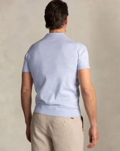 Light blue knitted cotton polo