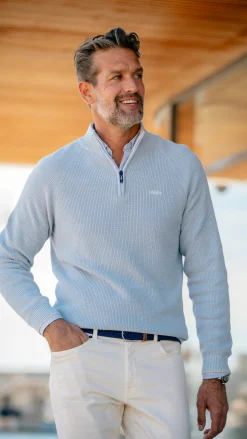 Light blue knitted half zip pullover - Phantom Blue