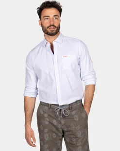 Light blue linen shirt with stretch - Light Sky