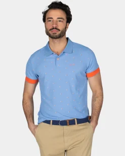 Light blue polo with orange accents
