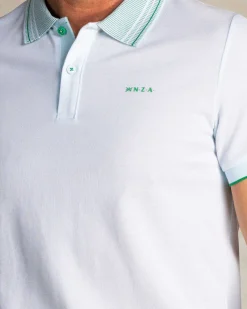 Light blue polo with striped collar
