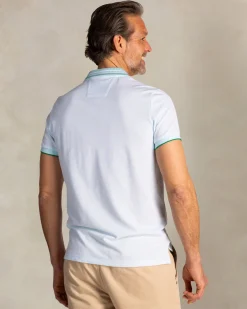 Light blue polo with striped collar