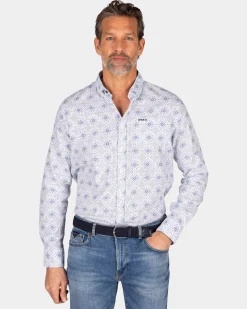 Light blue printed linen shirt