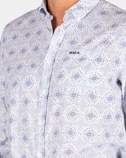 Light blue printed linen shirt