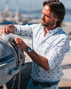 Light blue printed linen shirt