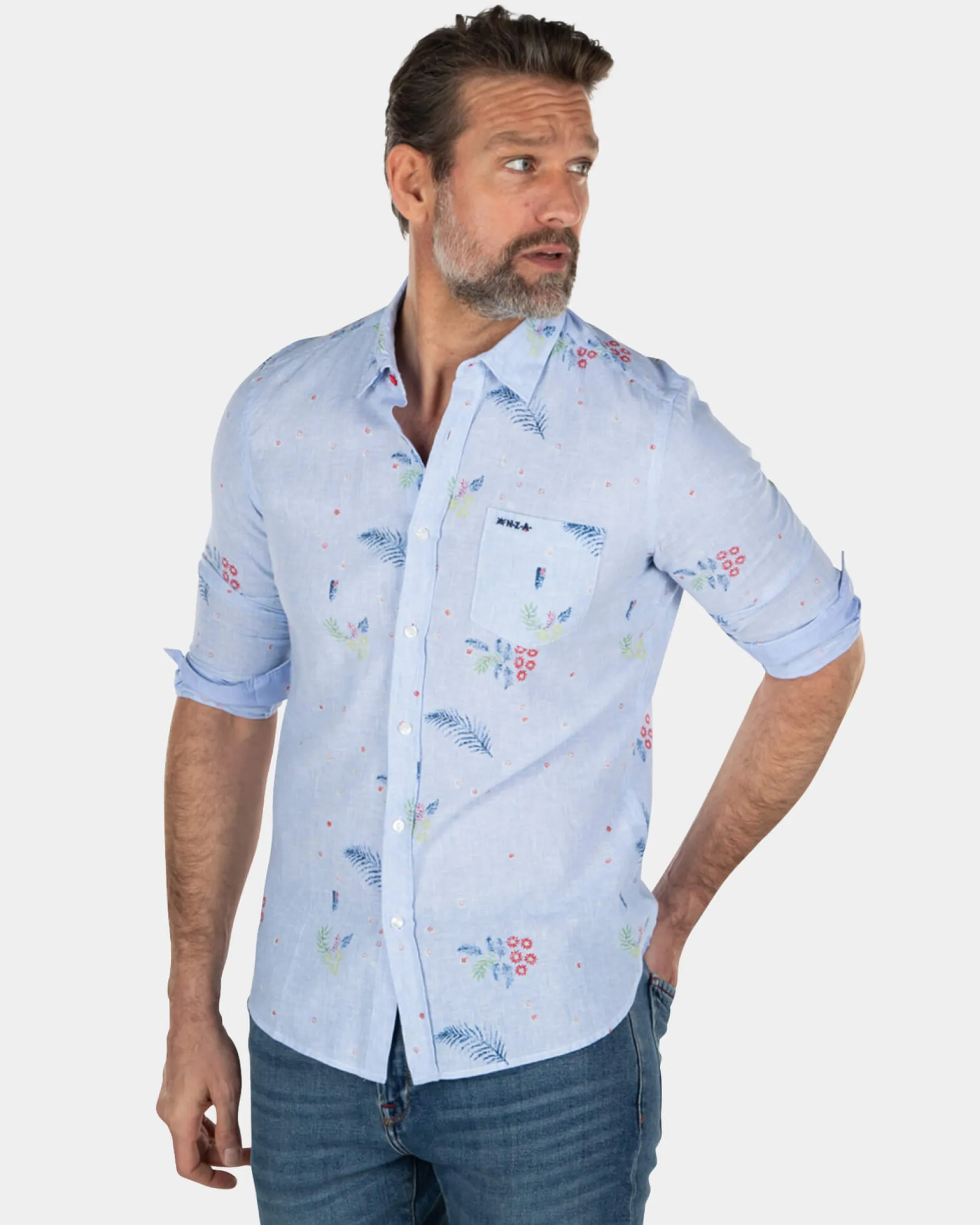 Light blue shirt with leaves - Light Blue