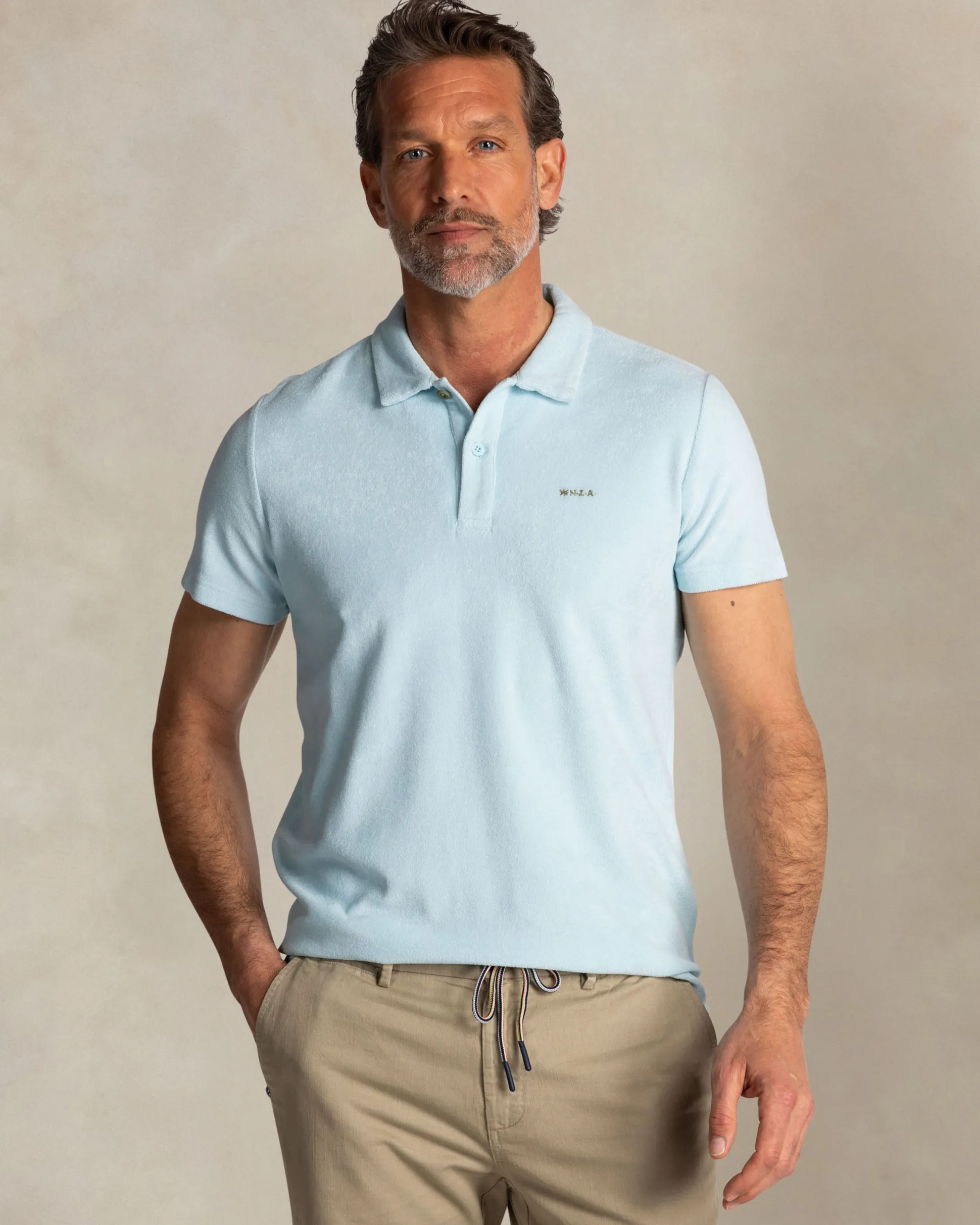 Light blue terry cloth polo